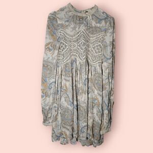 Free People Sweet Thing Printed Tunic Dress Viscose/Rayon High Neck Boho Paisley